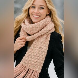 Handmade Wool Blend Popcorn Stitch Scarf Soft Pink & Cream – Artisan Vintage